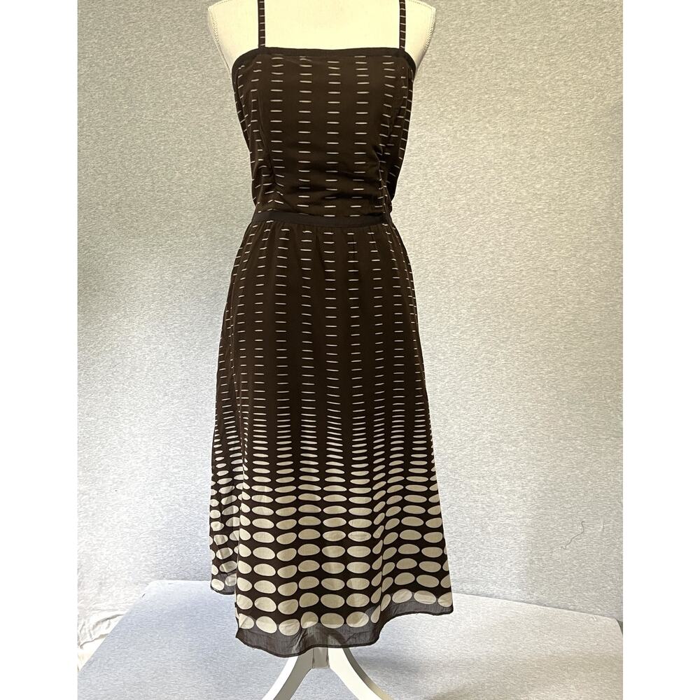 Vintage Kenneth Cole Dress Womens M Brown Dot Silk Blend Straps Strapless Flare - Picture 1 of 16